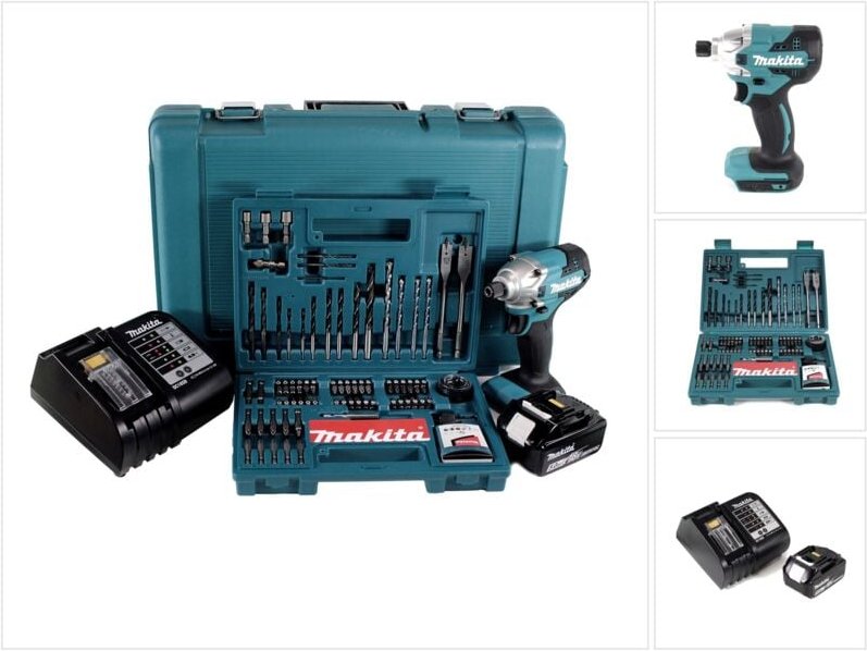 Dtd 156 stk Akku Schlagschrauber 18V 155Nm 1/4' + 1x Akku 5,0Ah + Ladegerät + 100 tlg. Bit Bohrer Set + Koffer - Makita