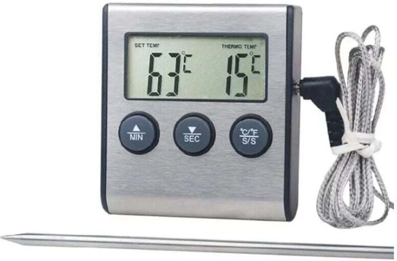 Aiperq - Digitales Küchenthermometer, großes LCD-Display, lange Sonde für Grill, Ofen, Fleisch, Kochtemperatur, Alarm, T...