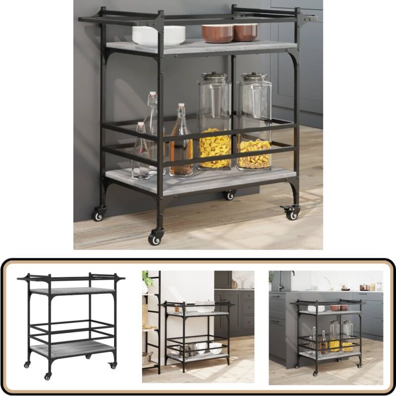 Küchenwagen Grau Sonoma 82x40x78,5 cm Holzwerkstoff - Küchentisch - Küchenschrank - Kücheninsel - Rollwagen - Servierwag...