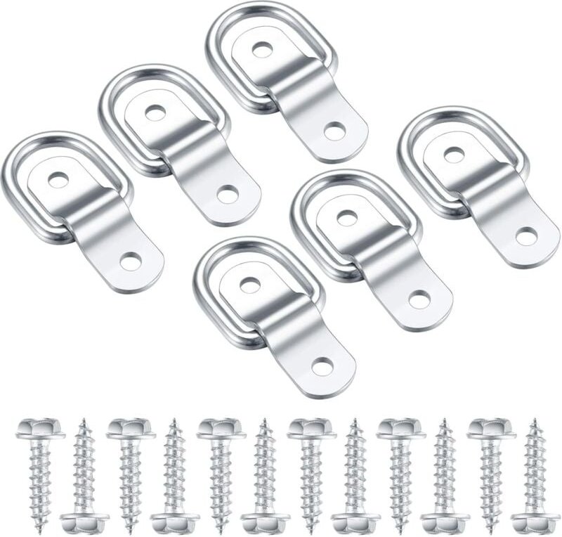 Thumbnail - 6er-Pack D-Ring-Zurranker, Zurrgurte, Zurrring mit Befestigungsschrauben, D-förmiger Zurrhaken für Anhänger, Boot, Auto,...