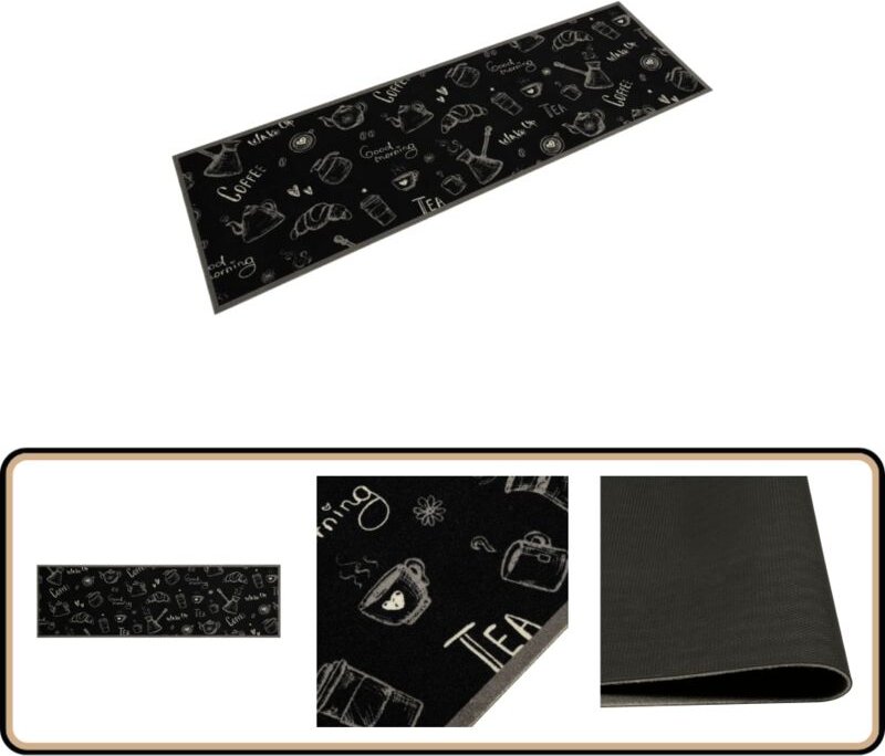 Küchenteppich Waschbar Morning Schwarz 45x150 cm Samt - Küchenläufer - Samt - Anti-Rutsch - Waschecht - Wohnzimmer