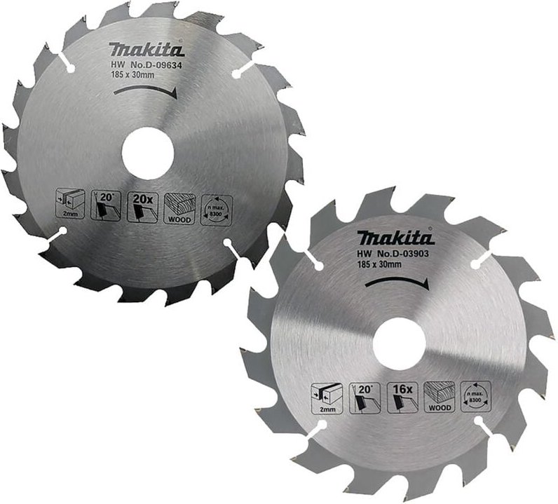 Satz mit 2 Standard-Holzhartmetallblättern, ø 185 mm, für Kreissägen – Makita D-20052
