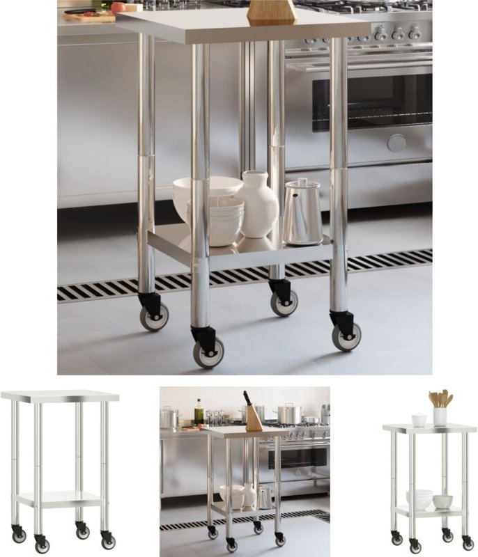 The Living Store - Küchen-Arbeitstisch mit Rollen 55x55x85 cm Edelstahl - Gastronomie
