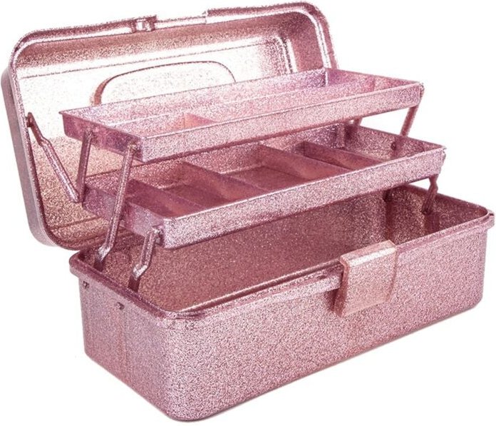 Tlily - Aufbewahrungsbox für Bastelwerkzeuge in Glitzerrosa, 3-lagig, stapelbar, Tragetasche, Näh-Organizer für Kunst