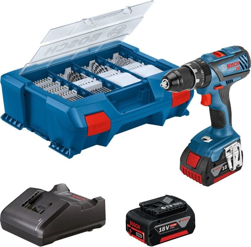 Bosch Akku-Schlagbohrschrauber gsb 18V-28 / 2x 4,0 Ah Akku + Ladegerät + 82tl. Zubehör-Set in L-Case - 06019E710B