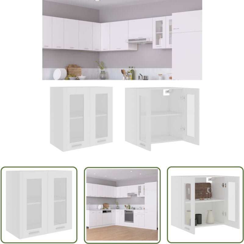 Hängeglasschrank Weiß 60x31x60 cm Holzwerkstoff - Küchenregal - Wandhängeschrank - Vitrine - Weißer Schrank - Regal Aus ...