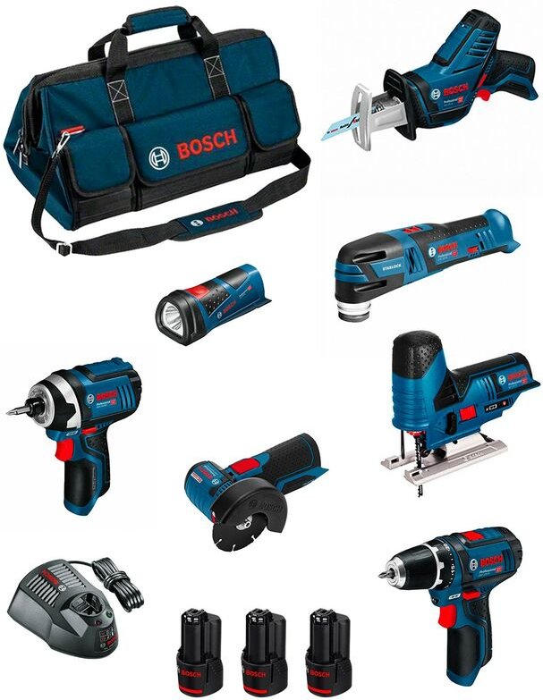 Kit BMKB7-28BD3 (gsr 12V-15+GDR 12V-105+GWS 12V-76+GST 12V-70+GOP 12V-28+GSA 12V-14+GLI 12V-80+3x2,0Ah+ GAL1230CV+HDBAG)...