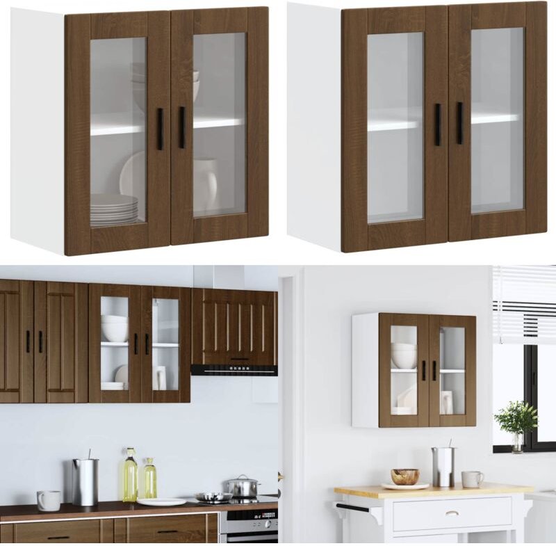 Küchen-Hängeschrank mit Glastür Porto Braun Eichen-Optik - Vidaxl