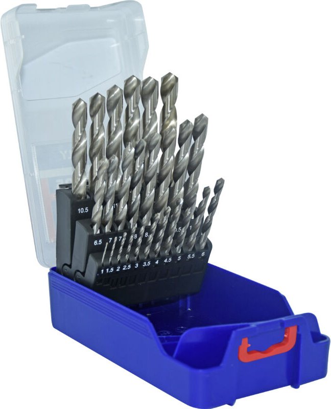 Schachtel mit 25 Stück HSS-geschliffenen Metallbohrern, ø 1 bis 13 mm x 1/2 mm - Tivoly