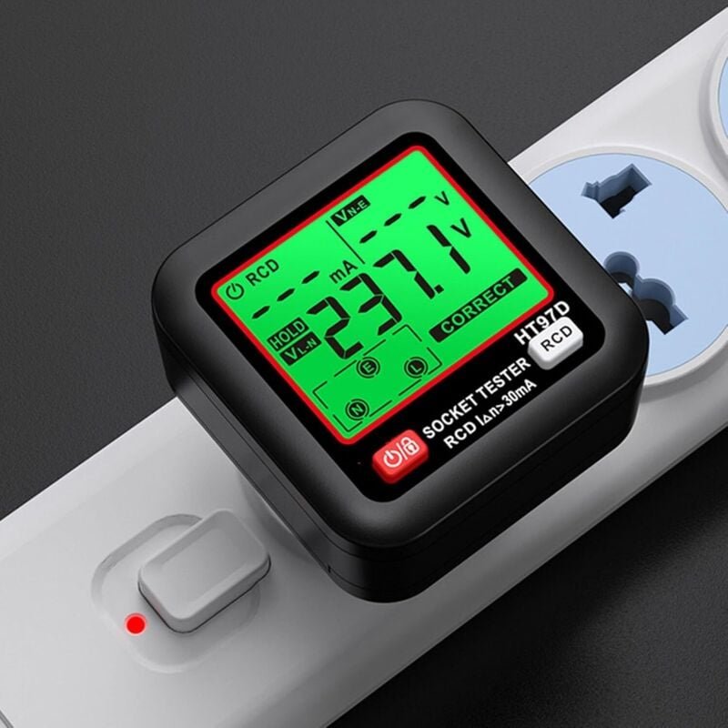 Steckdosentester, Erdungsdrahttester, LCD-Anzeige, RCD-Auslösetest, Polaritätsphasenprüfung, Steckdosendetektor, AC 30–2...