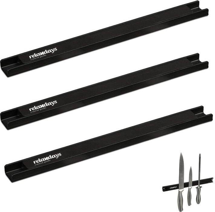 Thumbnail - Magnetleiste 3er Set, je 30 cm lang, Stahl, Messerhalter für Werkzeug & Messer, an die Wand schrauben, schwarz - Relaxda...