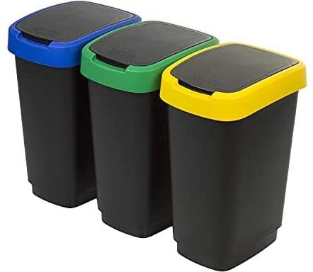 Twist 3 x 25 l Set di 3 cestini per Raccolta differenziata Coperchi Colorati - Rotho