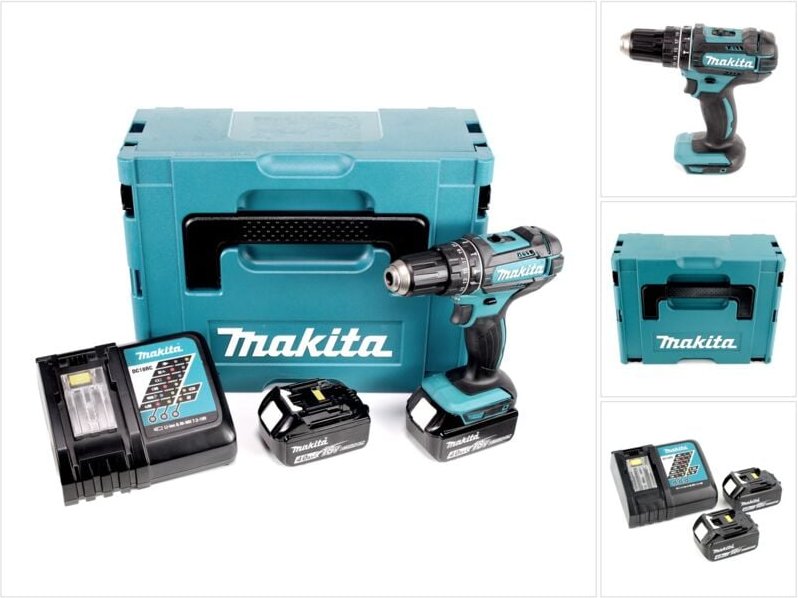 Dhp 482 rmj Akku Schlagbohrschrauber 18V 62Nm im Makpac + 2x 4,0 Ah Akku + Ladegerät - Makita