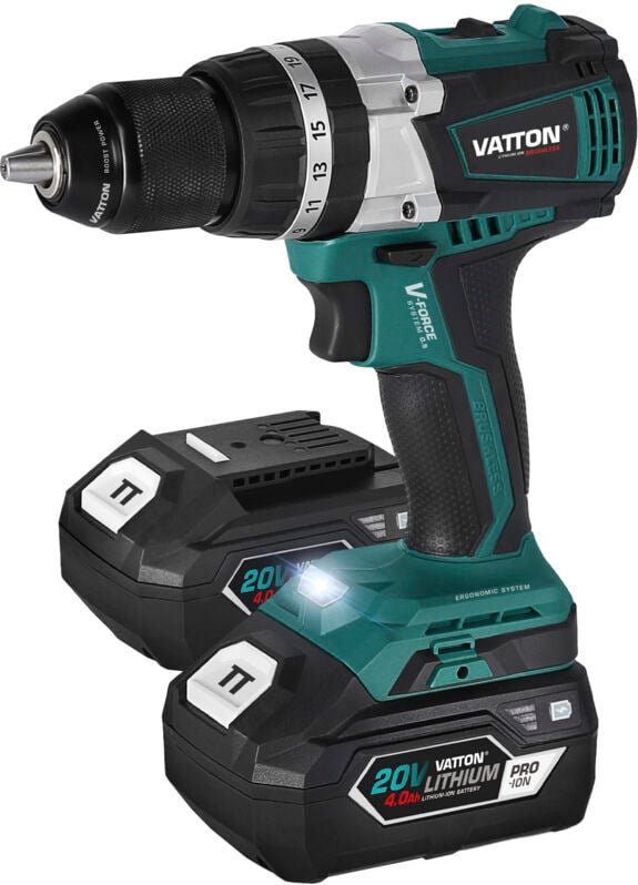 Vatton 20 V bürstenloser Bohrhammer, 2 Batterien 4,0 Ah