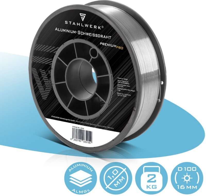 Stahlwerk - Schweißdraht mig mag Aluminium ER5356 (AlMg5) 1,0 mm 2 kg Drahtrolle