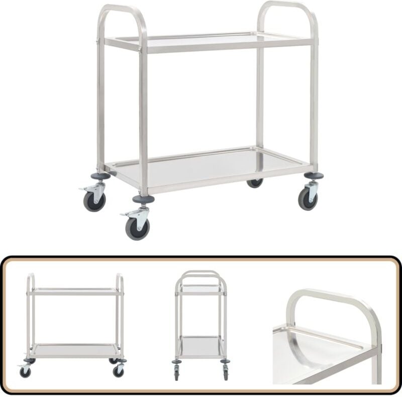 2-Stufiger Servierwagen 95 x 45 x 83,5 cm Edelstahl - Küchenwagen - Servierwagen - Edelstahl - Rollwagen - Tischwagen