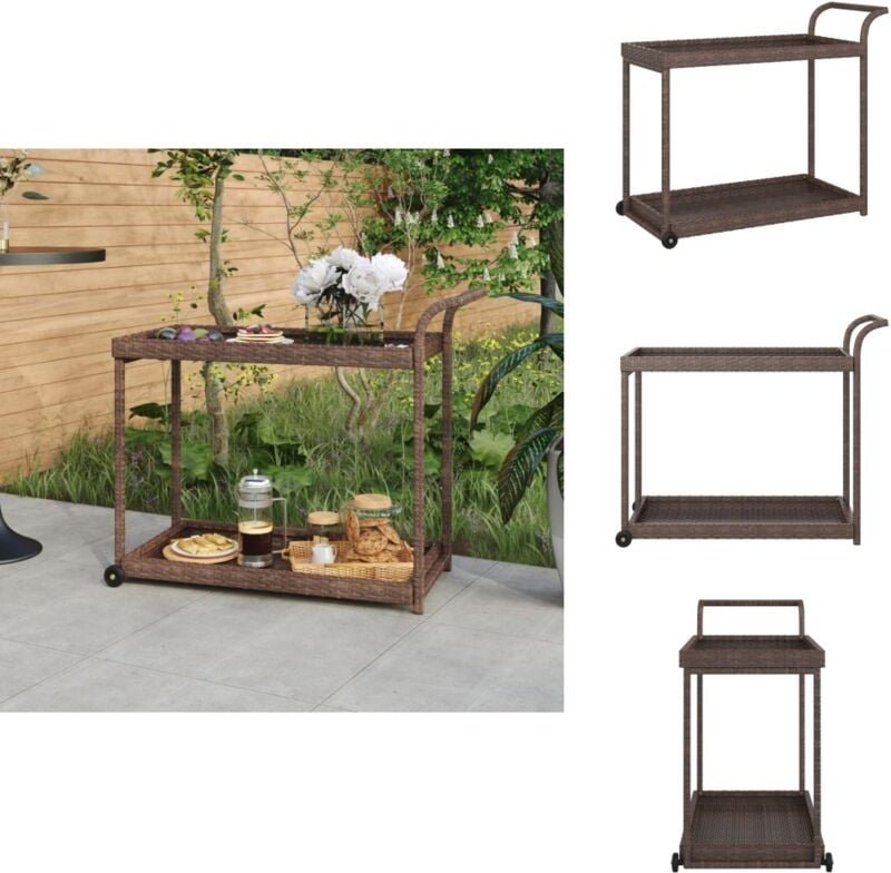 Barwagen Braun 100x45x83 cm Poly Rattan - Servierwagen - Barwagen - Küchentisch - Rollwagen - Poly Rattan Möbel