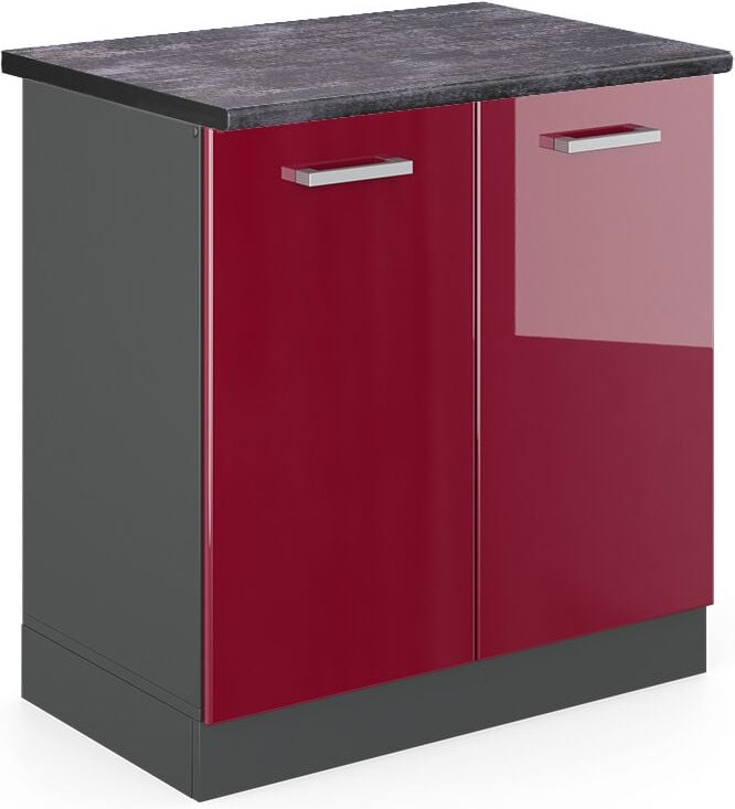 Vicco - Spülenunterschrank R-Line, Bordeaux Hochglanz, 80 cm , ap Anthrazit