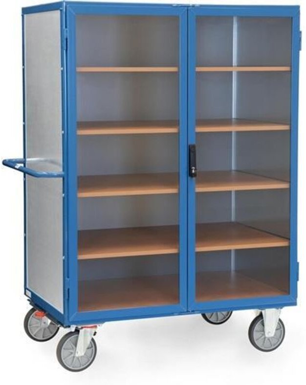 Fetra Kastenwagen 750 kg Tragkraft aus verzinktem Stahlblech, Flügeltür mit transparenter Füllung, verschließbar 1200x78...