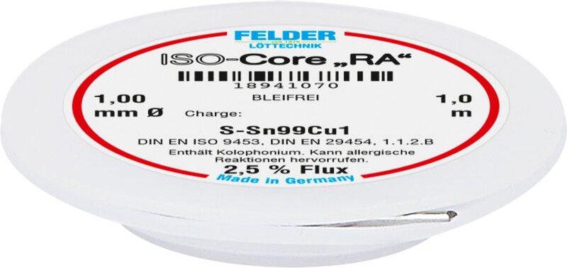 Thumbnail - Felder ISO-Core "RA" Sn99Cu1 Lötzinn, bleifrei Spule Sn99,3Cu0,7 1 mm