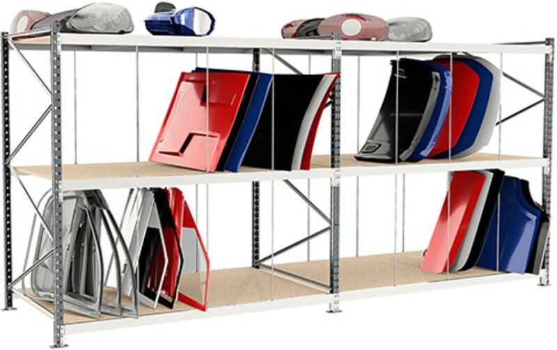 Rack 3 Ebenen für Karosserieteile - Startmodul - hxlxp: 2000x2000x1500mm - RAYOC/3N/2020/D