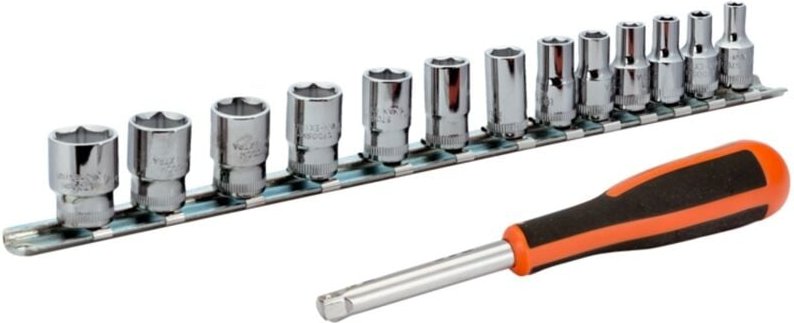 Bahco 1/4 Steckschlüssel-Satz, Sechskantprofil, metrisch, mit Steckgriff -13-tlg. auf Klemmleiste