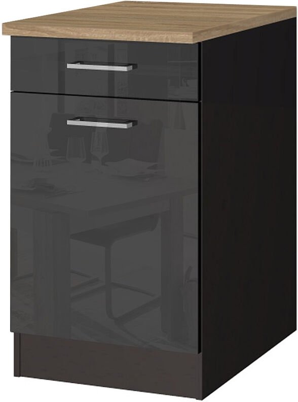 Lomadox - Küchen-Unterschrank 50 MARANELLO-03 Anthrazit Hochglanz Breite 50 cm