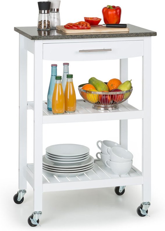 Servierwagen, Küchenregal für Obst und Gemüse, Trolley auf Rädern, Rollwagen mit Arbeitsplatte, Bücher- und Barwagen, Kü...