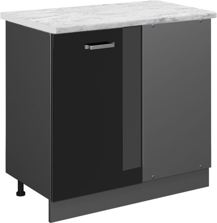 Eckunterschrank R-Line, Schwarz Hochglanz, 86 cm AP Marmor, Vicco