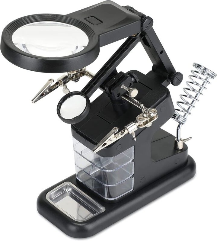 3X/4,5X/25X multifunktionale dritte Hand, mit 10 LED-Ständerlupe mit Lupe, Lötkolbenständer für Löthobbys