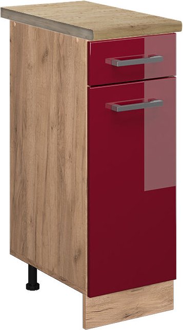 Küchenunterschrank R-Line, Bordeaux Hochglanz, 30 cm , ap Eiche Vicco