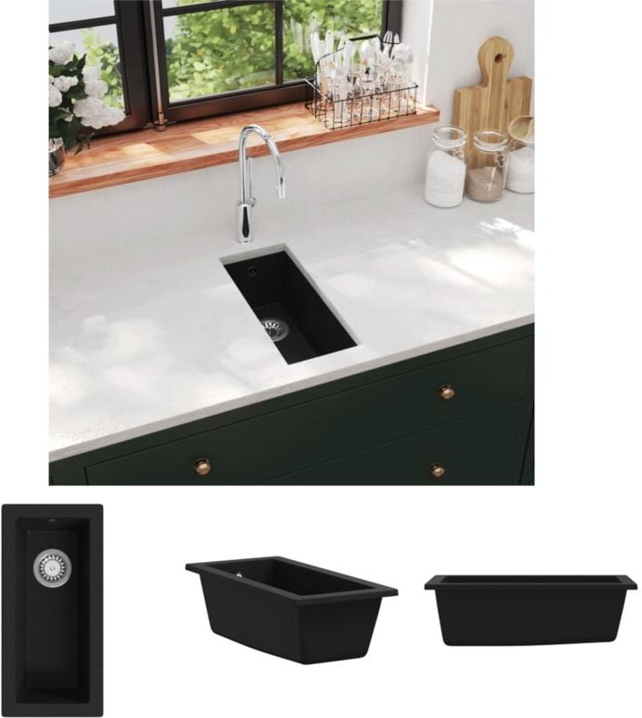 The Living Store Küchenspüle mit Überlauf Schwarz Granit - Küchenspülen & Spülbecken