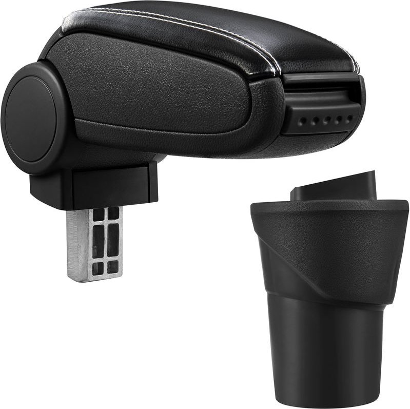 Pro.tec - Mittelarmlehne Nissan Micra K13 mit Staufach Kunstleder Schwarz mit weißen Nähten