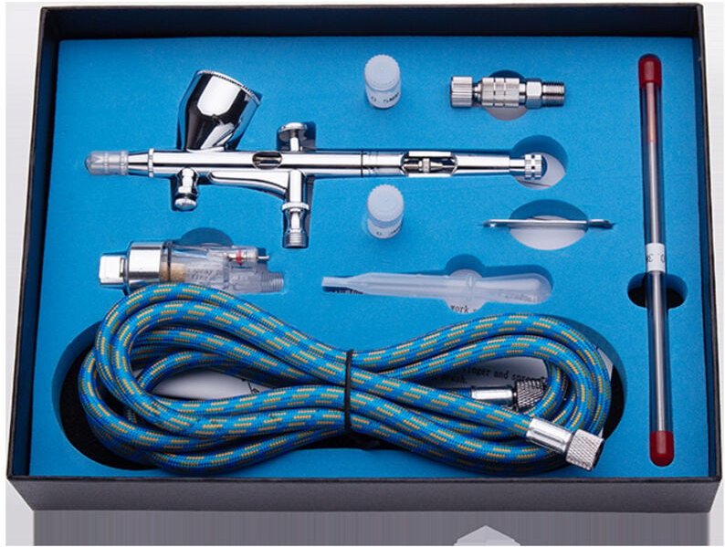 180K Professionelles Airbrush-Pistolen-Set/Dual Action/mit 0,2 mm/0,3 mm/0,5 mm Nadeldüse und Schlauch.