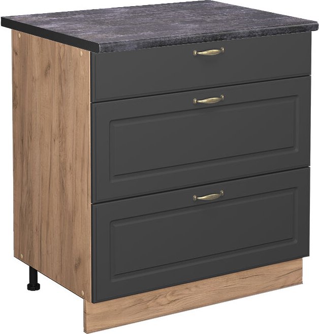 Vicco - Küchenunterschrank Fame-Line, Anthrazit-Gold, 80 cm mit 3 Schubladen, ap Anthrazit