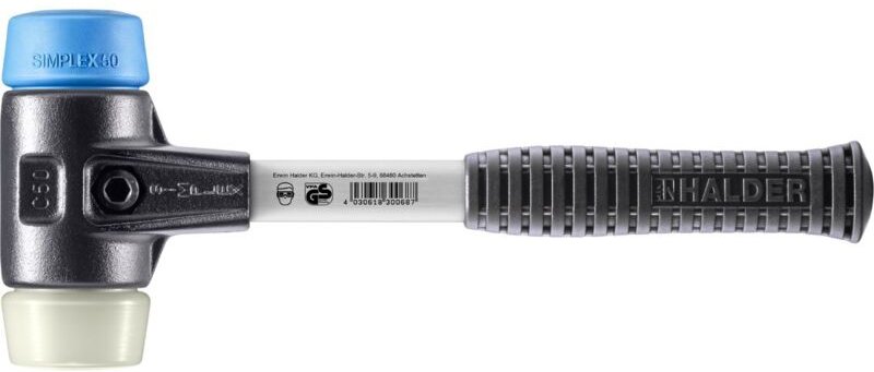 SIMPLEX-Schonhammer, TPE-soft / Nylon mit verstärktem Tempergussgehäuse und Fiberglasstiel D=50 mm 3718.050