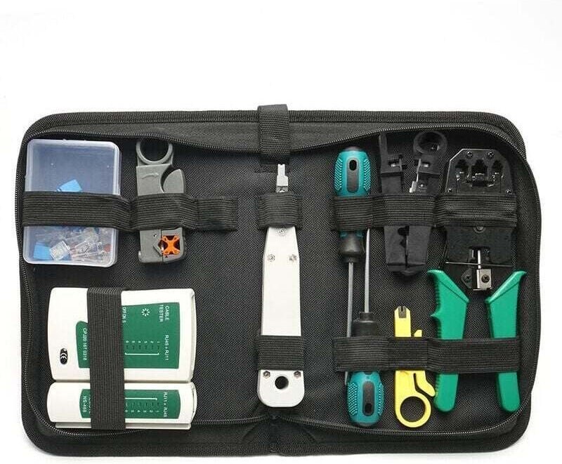 14-teilige tragbare Ethernet-Netzwerk-Hardware-Werkzeugtasche, Netzwerk-LAN-Kabel-Crimper-Werkzeugsatz, Netzwerk-Reparat...