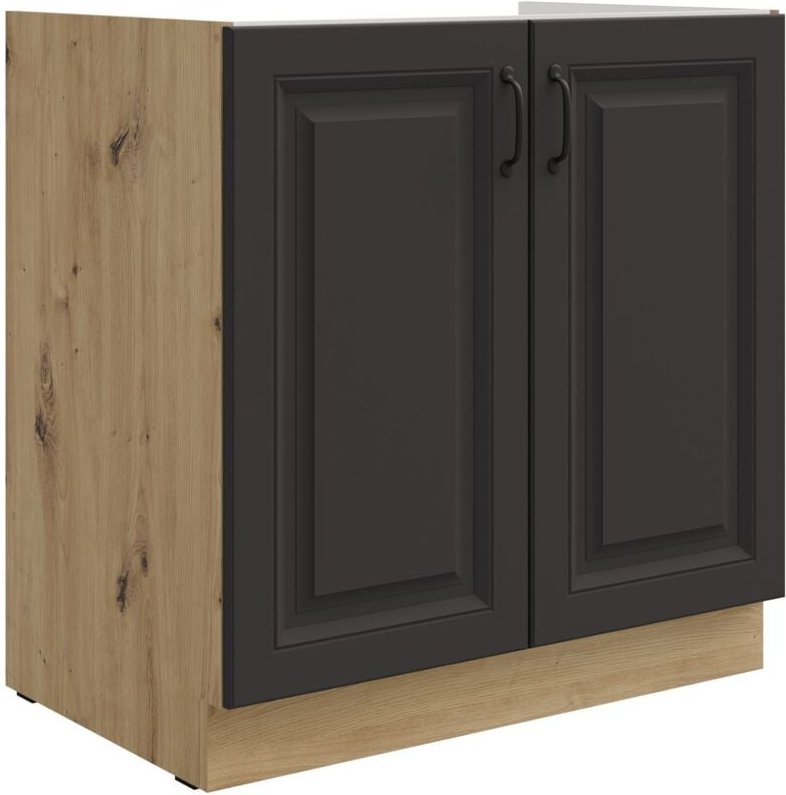 Küchen Preisbombe - Spülenschrank 80 cm Stilo Grau + Eiche Artisan Küchenzeile Küchenblock Küche