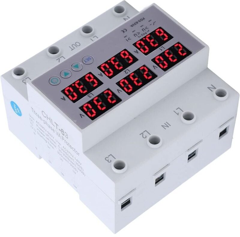 AC 80-300 V 3-Phasen-DIN-Schienen-einstellbares Voltmeter-Amperemeter Über- und Unterspannungs-Stromschutz 63 A