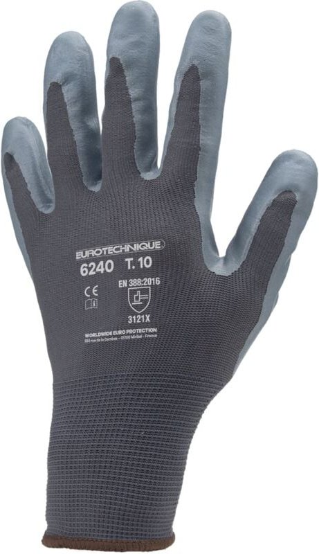 Packung mit 10 Paar Handhabungshandschuhe Polyam Grau – Handfläche Nitril Grau Schaum Größe 7