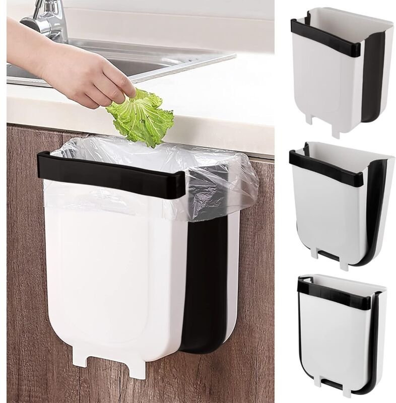 Faltbarer Mülleimer zum Aufhängen, 9 l, abnehmbar, für Küche, Auto und Schlafzimmer