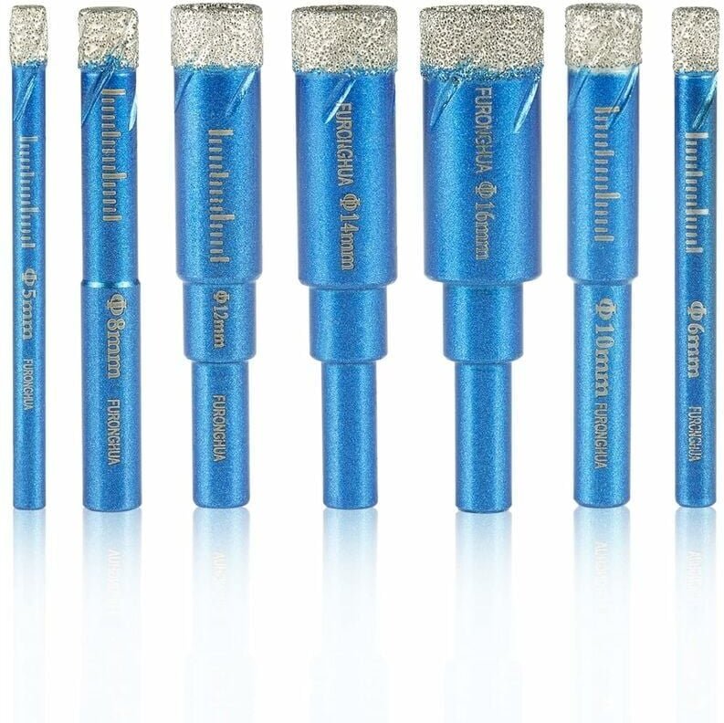 7-teilige Diamant-Trockenlochsägen-Bohrer, 5/6/8/10/12/14/16 mm, wachsgekühlt, für Glas, Porzellan, Fliesen, Keramik, Gr...