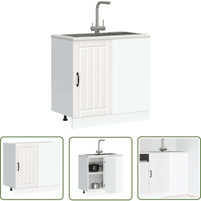 The Living Store - vidaXL Spülenunterschrank Lucca Weiß Holzwerkstoff