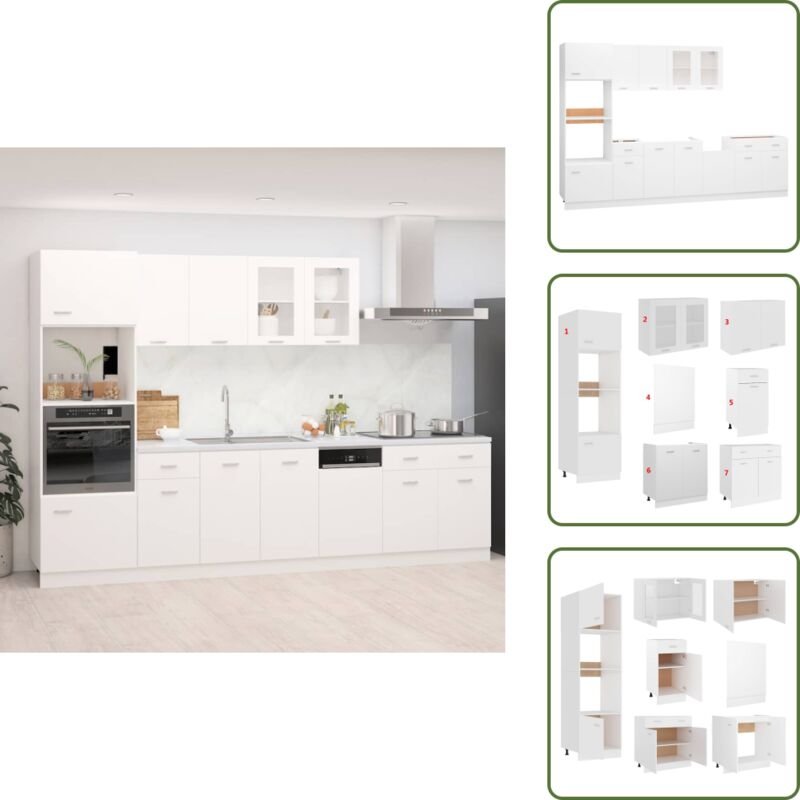 7-tlg. Küchenzeile Weiß Holzwerkstoff - Küchenmöbel - Küchenzeile - Einbauküche - Weißes Küchenset - Holzwerkstoffeinric...