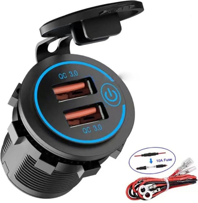 Quick Charge 3.0 USB-Autoladebuchse, Schnellladeadapter mit Schalter, 12 V/24 V, 36 W, Dual QC3.0 USB für Marine, Boot, ...