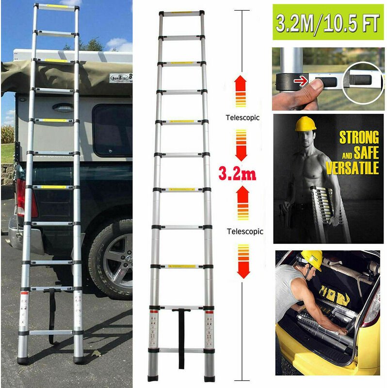 10.5ft Alu Teleskopleiter Stehleiter Leiter Anlegeleiter Mehrzweckleiter Stabil,Maximale Tragfähigkeit: 150 kg