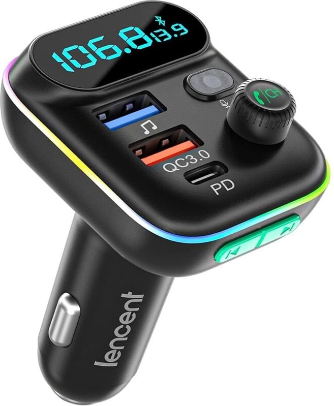 Auto-Bluetooth-FM-Transmitter, Zigarettenanzünder-Bluetooth-5.0-Radiosender, PD-Typ-C+-QC3.0-Auto-Schnellladegerät, Frei...