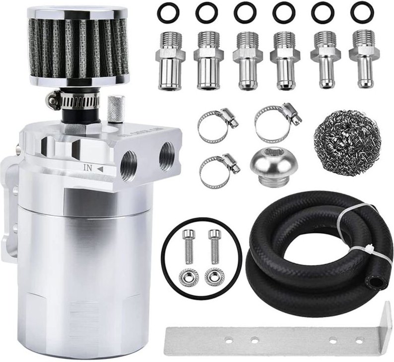 Jusch - lauffangbehälter mit Prallblech, Ölabscheider-Auffangbehälter mit Entlüftungsfilter, 300 ml, Universal-Aluminium