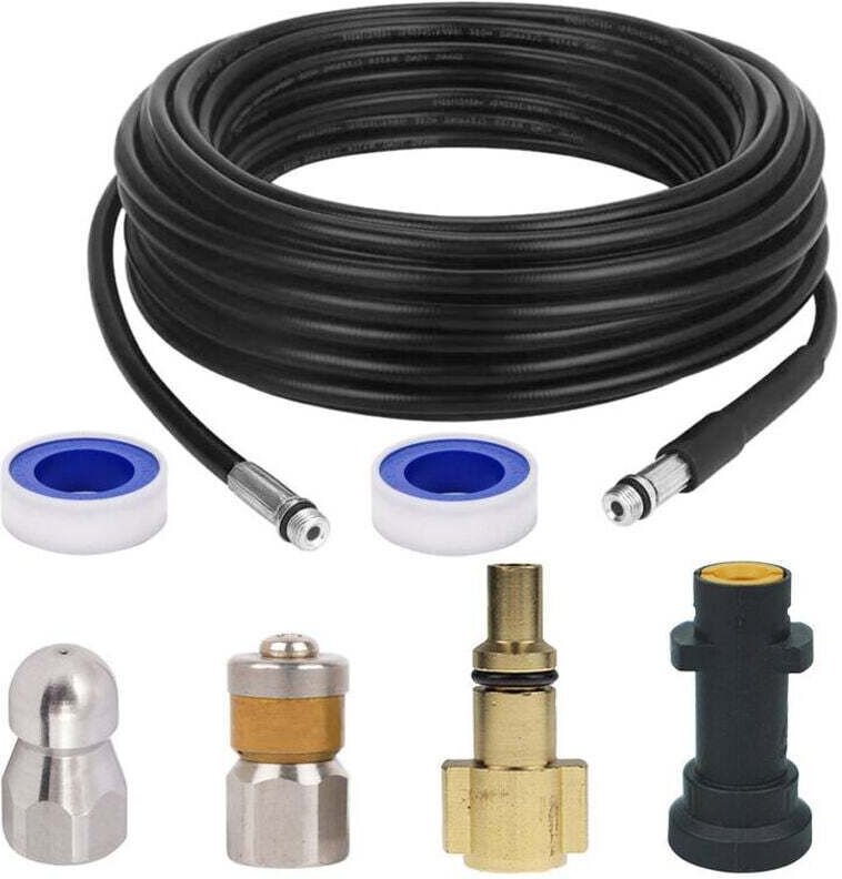 Rohrreinigerschlauch für Kärcher, Hochdruckreiniger-Abflussschlauch-Reinigungsset mit Strahldüse und rotierender Strahld...