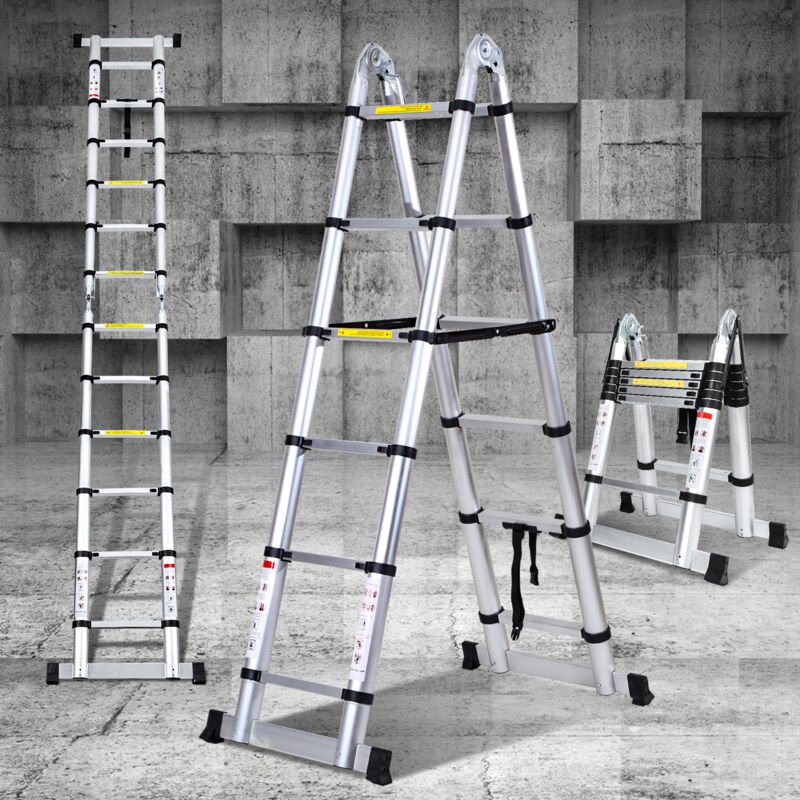 Swanew Teleskopleiter Silber Aluminium Klappbar Multifunktionsleiter Anlegeleiter 1.9M+1.9M Mehrzweckleiter Fingerklemms...